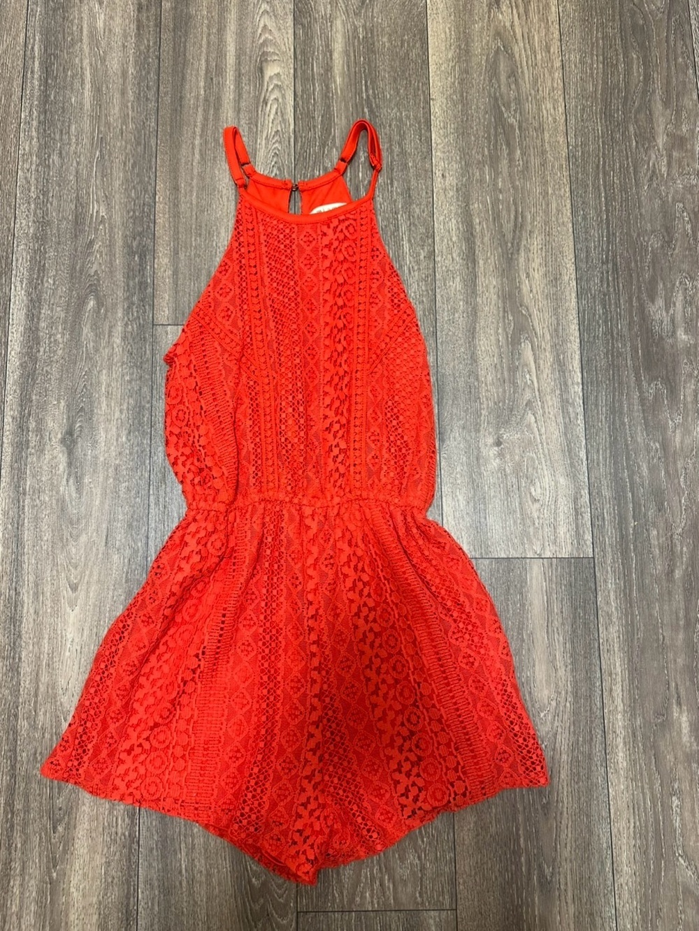 Bright Red Lace Romper